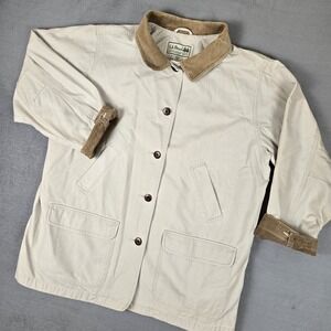 LL Bean Chore Jacket Womens 2X Beige Canvas Barn Coat Corduroy Lined Vintage